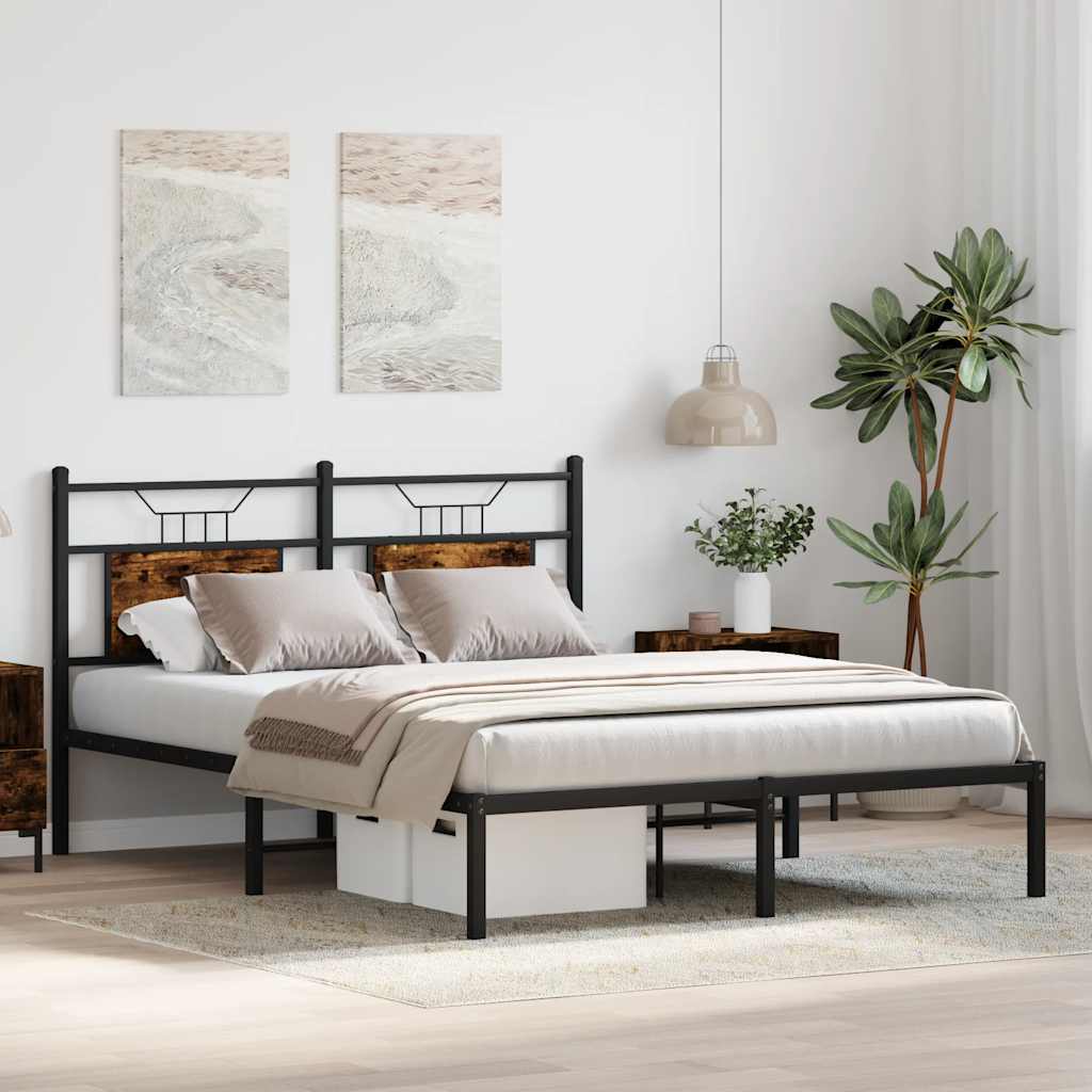 Bed Frame without Mattress Smoked Oak 140x190 cm Engineered Wood