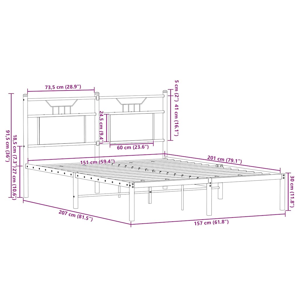 Bed Frame without Mattress Smoked Oak 150x200 cm King Size Engineered Wood