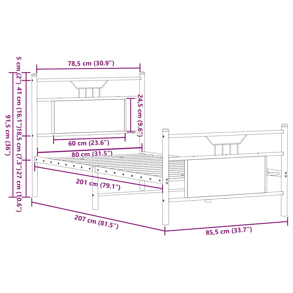 Bed Frame without Mattress Smoked Oak 80x200 cm Engineered Wood