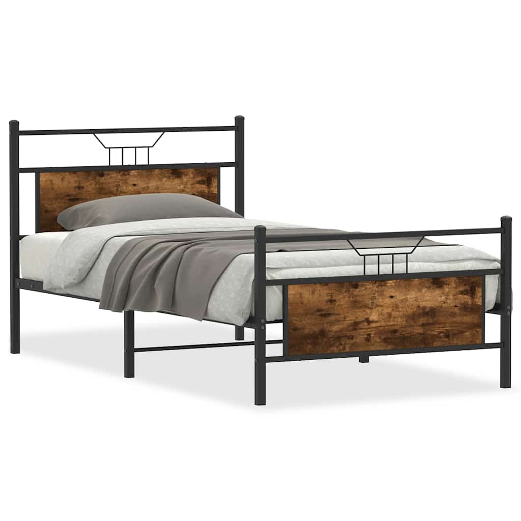 Bed Frame without Mattress Smoked Oak 100x190 cm Engineered Wood