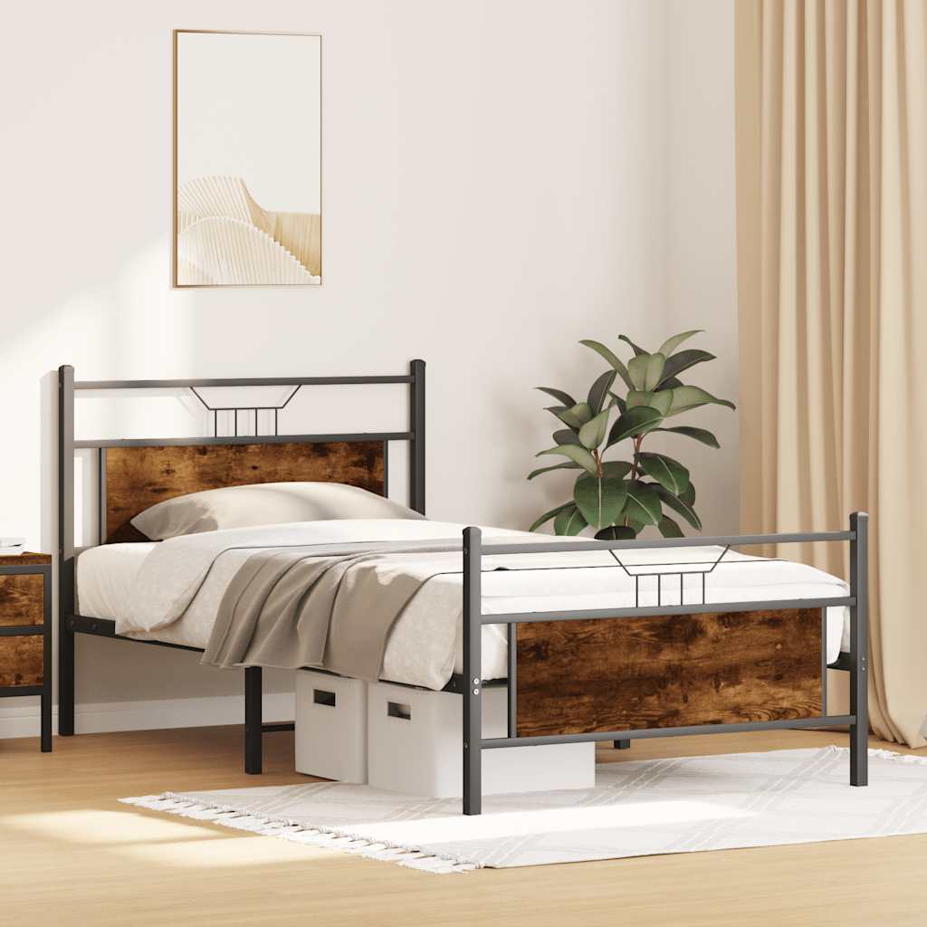 Bed Frame without Mattress Smoked Oak 100x190 cm Engineered Wood