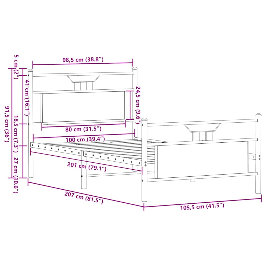 Bed Frame without Mattress Smoked Oak 100x200 cm Engineered Wood