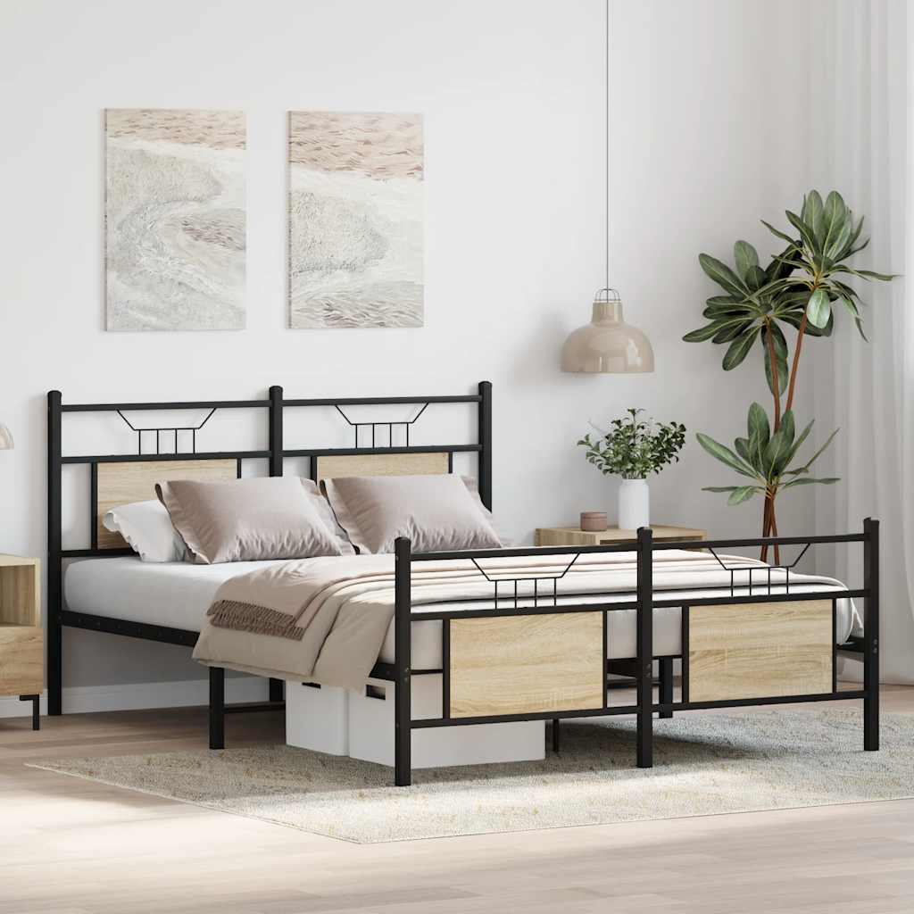 Bed Frame without Mattress Sonoma Oak 140x200 cm Engineered Wood