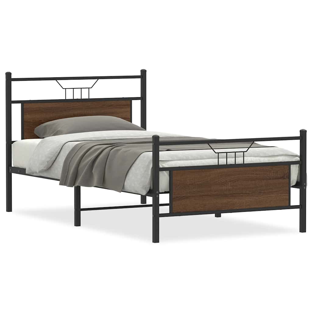 Bed Frame without Mattress Brown Oak 100x190 cm Engineered Wood