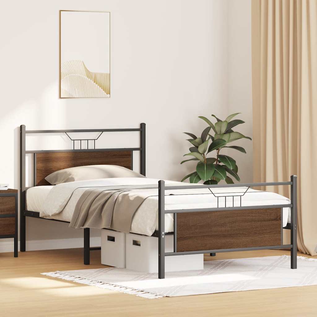 Bed Frame without Mattress Brown Oak 100x190 cm Engineered Wood