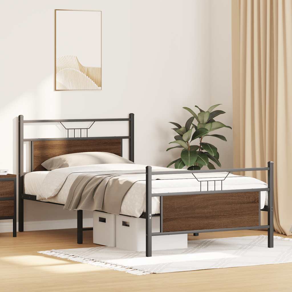 Bed Frame without Mattress Brown Oak 107x203 cm Engineered Wood