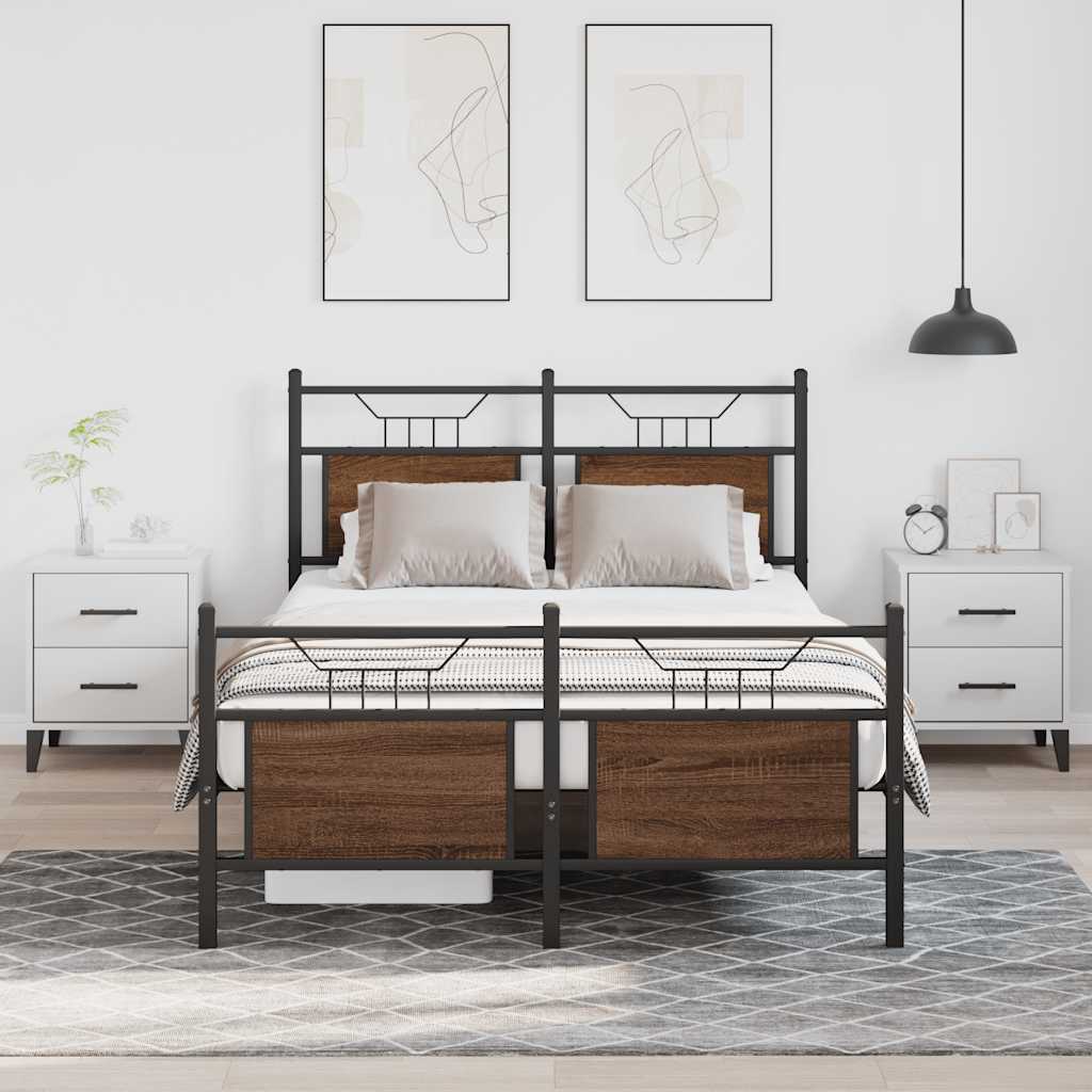 Bed Frame without Mattress Brown Oak 120x190 cm Small Double Engineered Wood