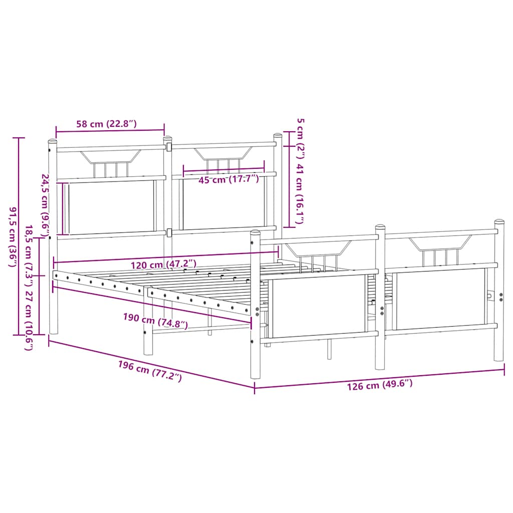 Bed Frame without Mattress Brown Oak 120x190 cm Small Double Engineered Wood