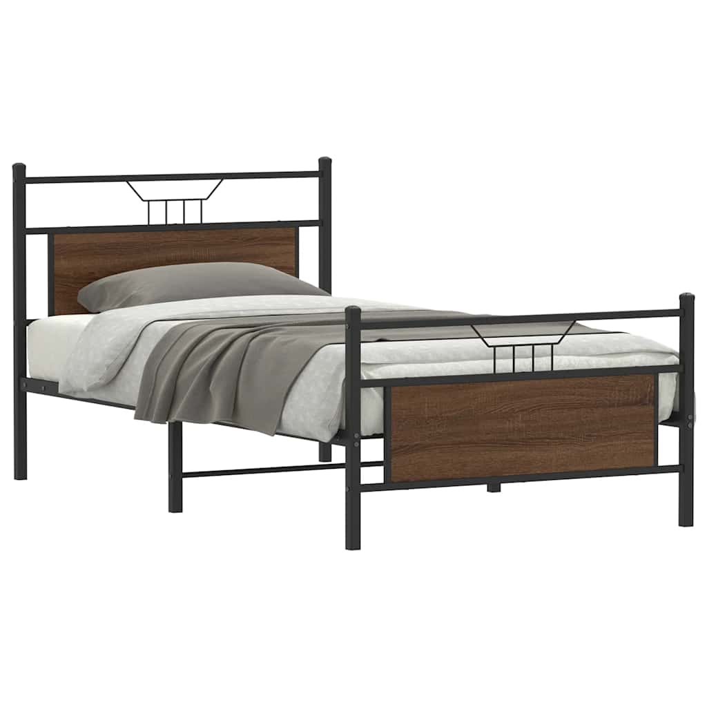 Bed Frame without Mattress Brown Oak 120x190 cm Small Double Engineered Wood