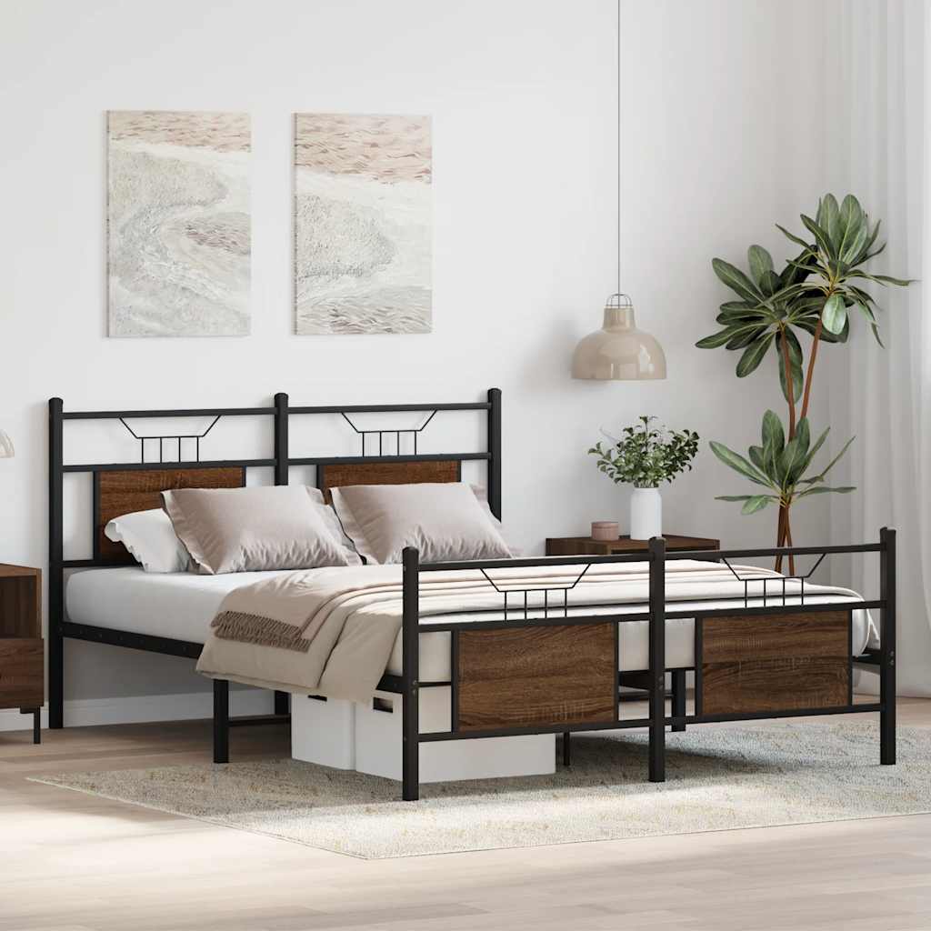 Bed Frame without Mattress Brown Oak 150x200 cm King Size Engineered Wood