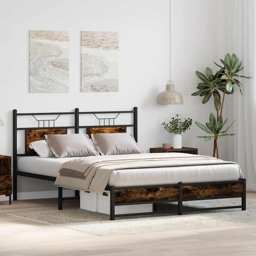 Bed Frame without Mattress Smoked Oak 150x200 cm King Size Engineered Wood