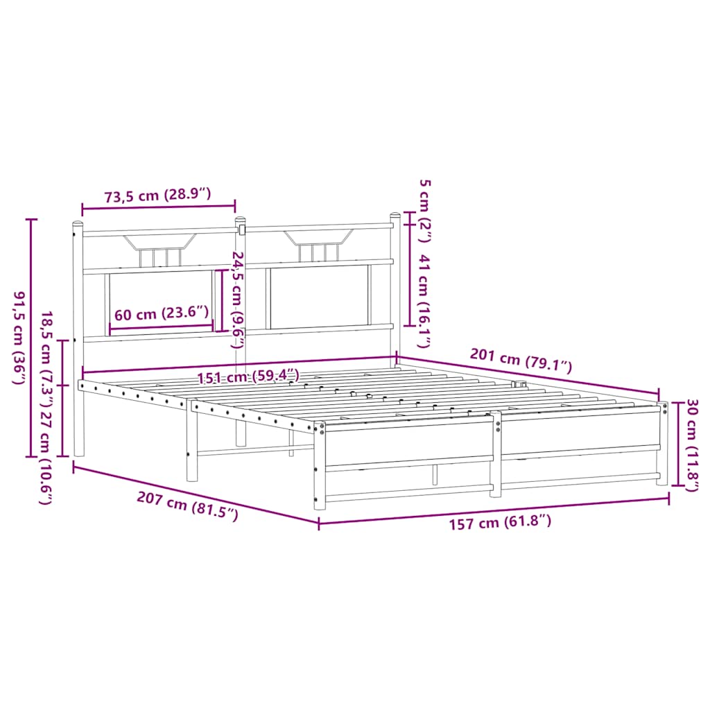 Bed Frame without Mattress Smoked Oak 150x200 cm King Size Engineered Wood