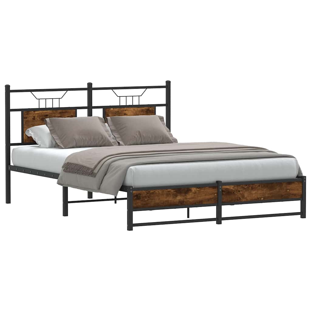 Bed Frame without Mattress Smoked Oak 150x200 cm King Size Engineered Wood