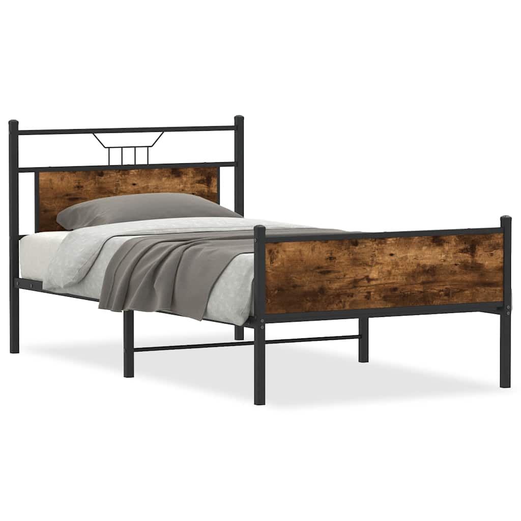 Bed Frame without Mattress Smoked Oak 100x190 cm Engineered Wood