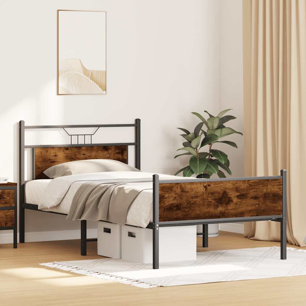 Bed Frame without Mattress Smoked Oak 100x190 cm Engineered Wood