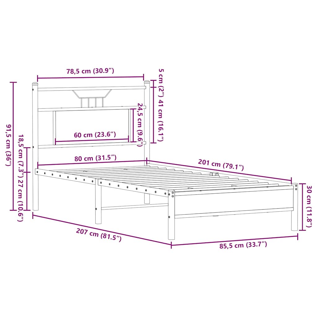 Bed Frame without Mattress Brown Oak 80x200 cm Engineered Wood
