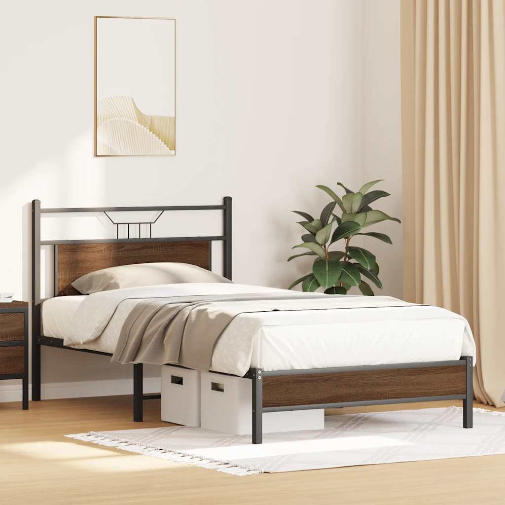 Bed Frame without Mattress Brown Oak 100x200 cm Engineered Wood