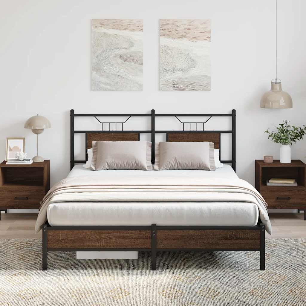 Bed Frame without Mattress Brown Oak 140x190 cm Engineered Wood