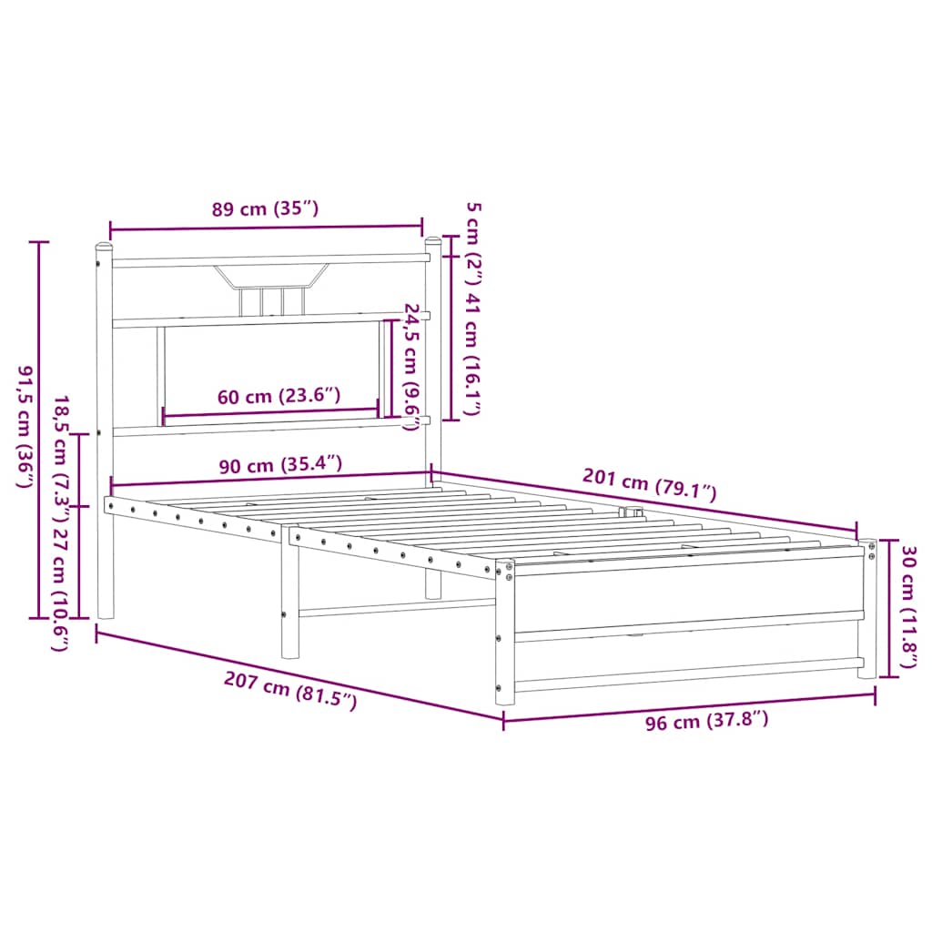 Bed Frame without Mattress Brown Oak 90x200 cm Engineered Wood