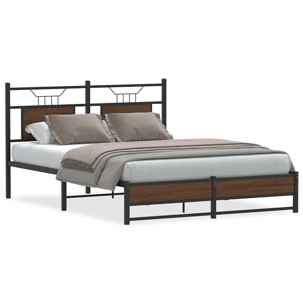 Bed Frame without Mattress Brown Oak 140x190 cm Engineered Wood