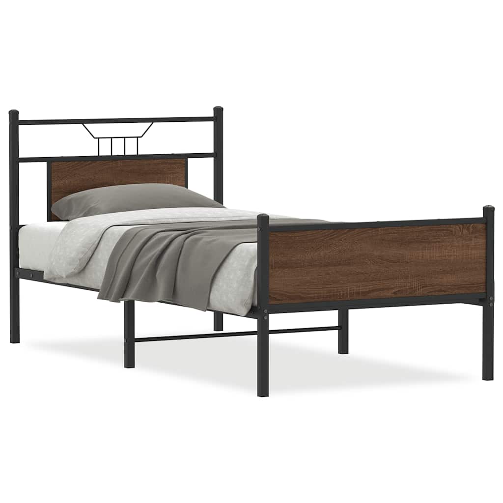 Bed Frame without Mattress Brown Oak 75x190 cm Small Single Engineered Wood