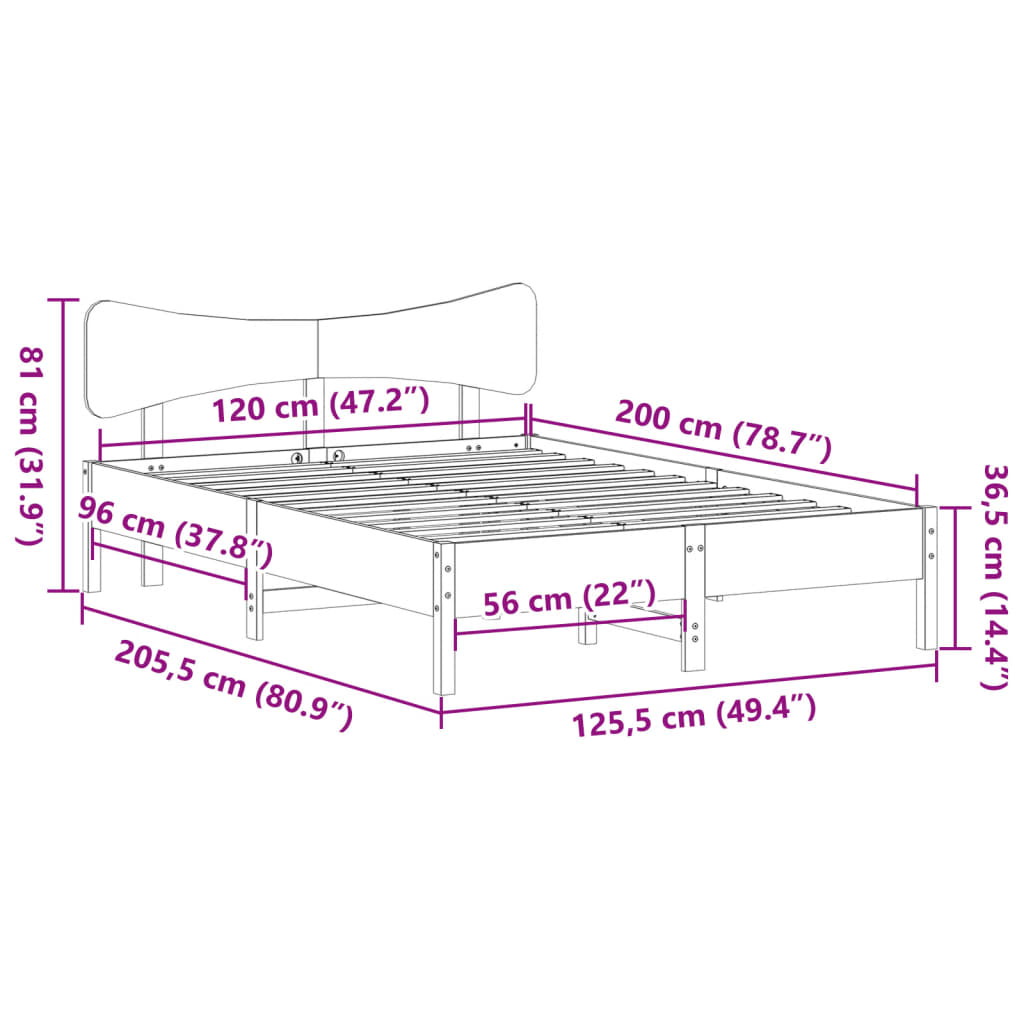 Bed Frame without Mattress 120x200 cm Solid Wood Pine