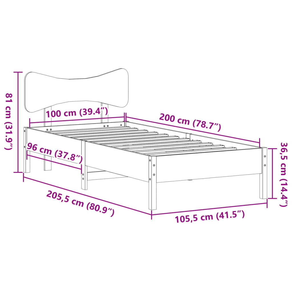 Bed Frame without Mattress Wax Brown 100x200 cm Solid Wood Pine