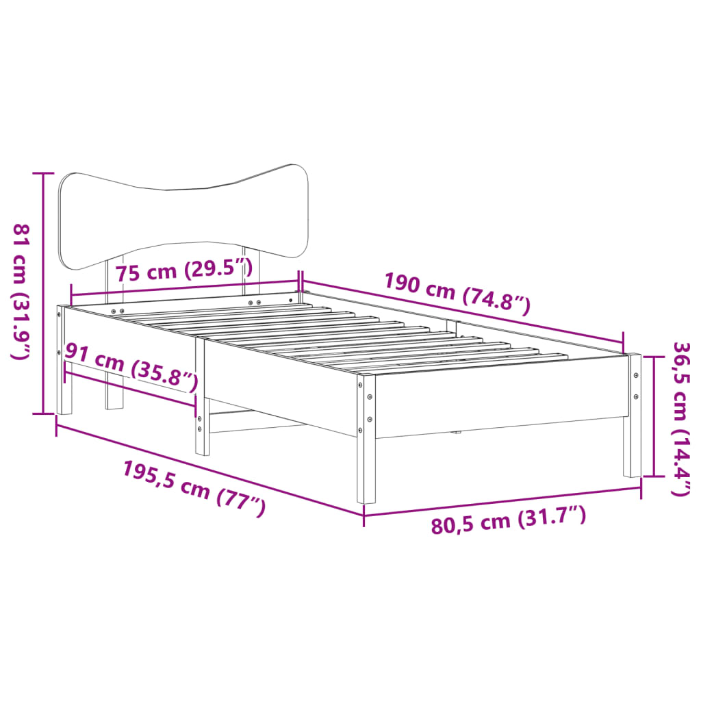 Bed Frame without Mattress 75x190 cm Small Single Solid Wood Pine