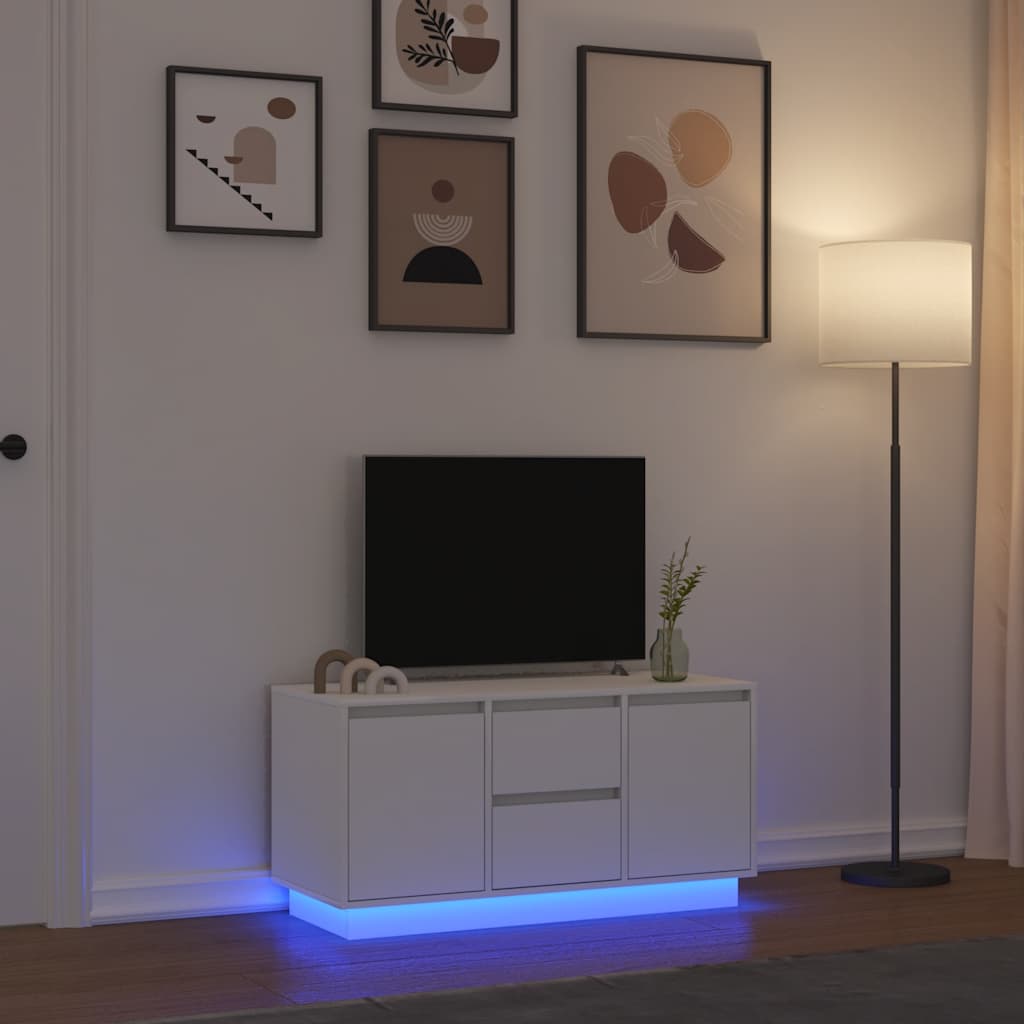 Modern Wooden 40 Inch TV Tele Stand Unit Cabinet With LED Lights & Storage