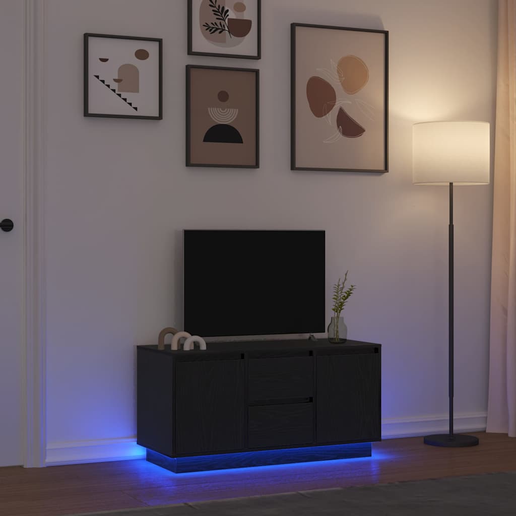 Modern Wooden 40 Inch TV Tele Stand Unit Cabinet With LED Lights & Storage