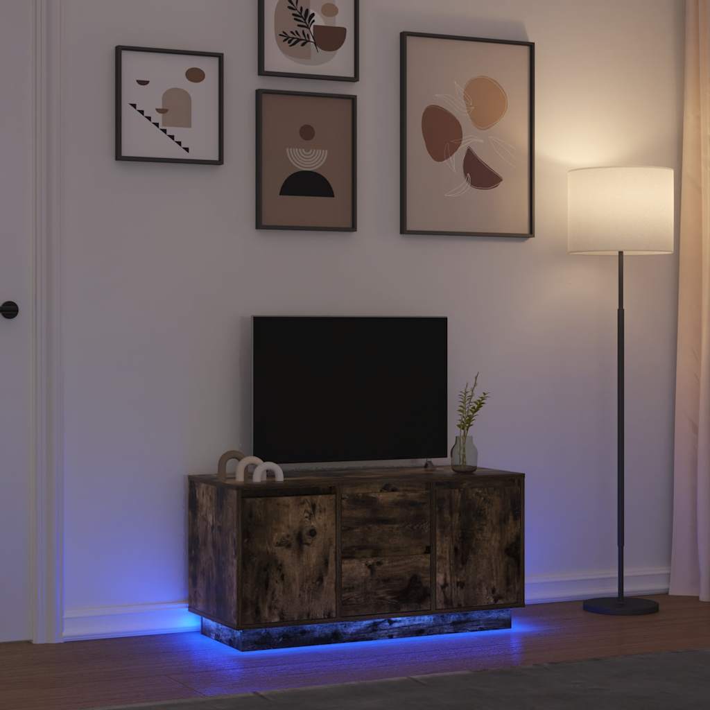 Modern Wooden 40 Inch TV Tele Stand Unit Cabinet With LED Lights & Storage
