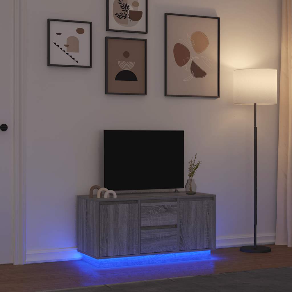 Modern Wooden 40 Inch TV Tele Stand Unit Cabinet With LED Lights & Storage