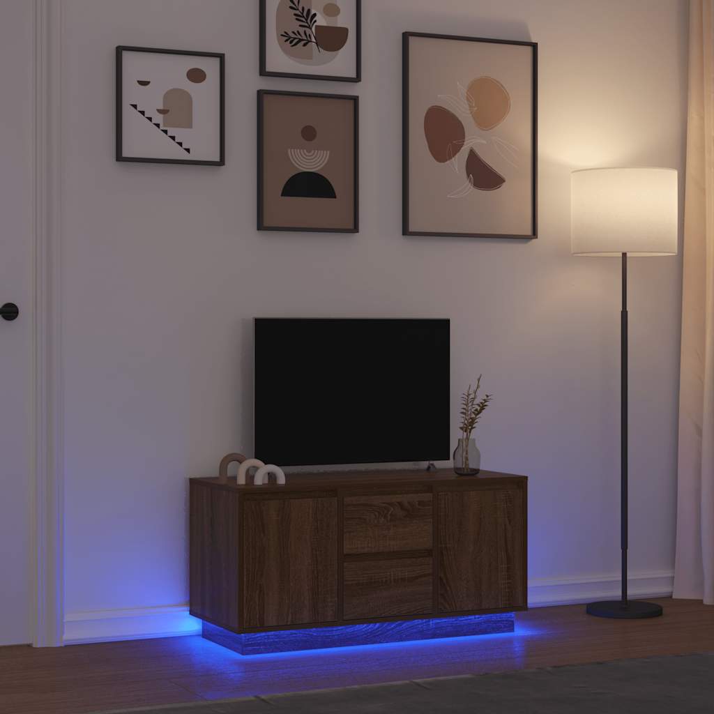 Modern Wooden 40 Inch TV Tele Stand Unit Cabinet With LED Lights & Storage
