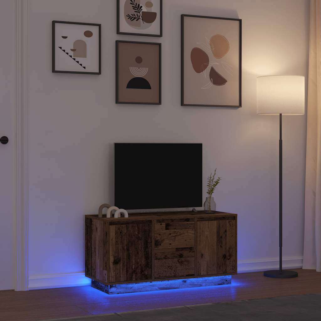 Modern Wooden 40 Inch TV Tele Stand Unit Cabinet With LED Lights & Storage