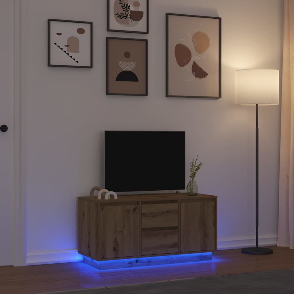 Modern Wooden 40 Inch TV Tele Stand Unit Cabinet With LED Lights & Storage
