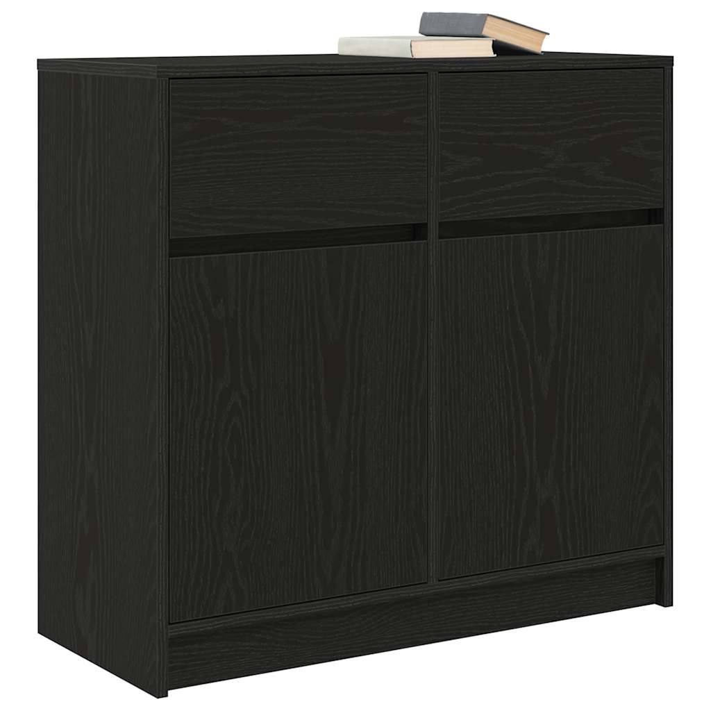Sideboard with Drawer Black Oak 80x34x76 cm Engineered Wood