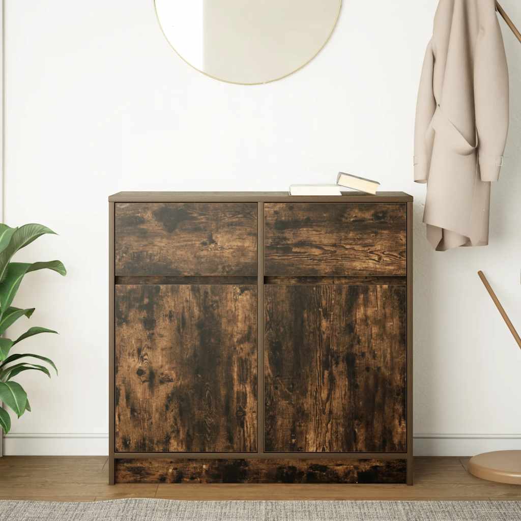 Sideboard with Drawer Smoked Oak 80x34x76 cm Engineered Wood