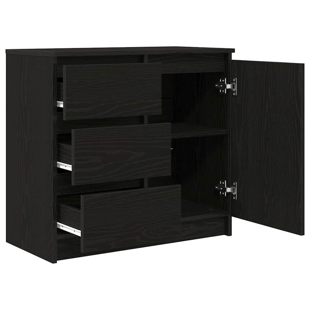 Sideboard with Drawer Black Oak 71x35x65 cm Engineered Wood