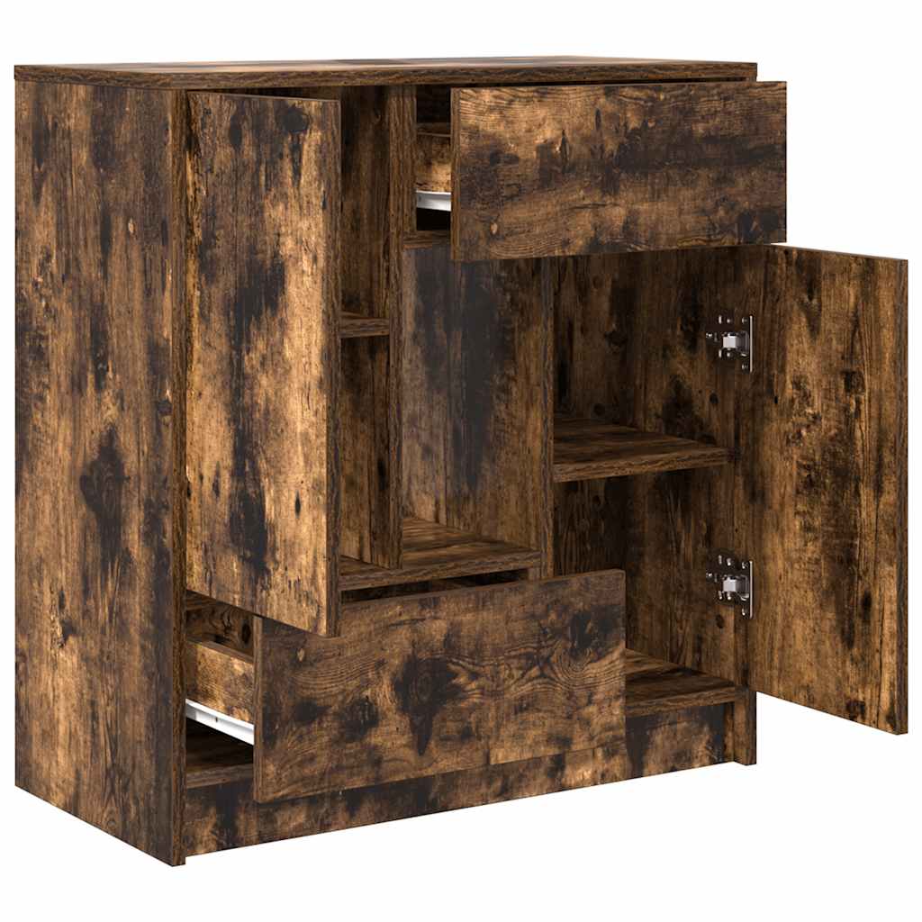 Sideboard with Drawers and Doors Smoked Oak 70.5x34x74.5 cm