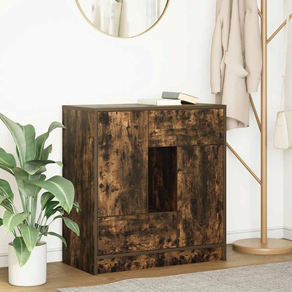 Sideboard with Drawers and Doors Smoked Oak 70.5x34x74.5 cm
