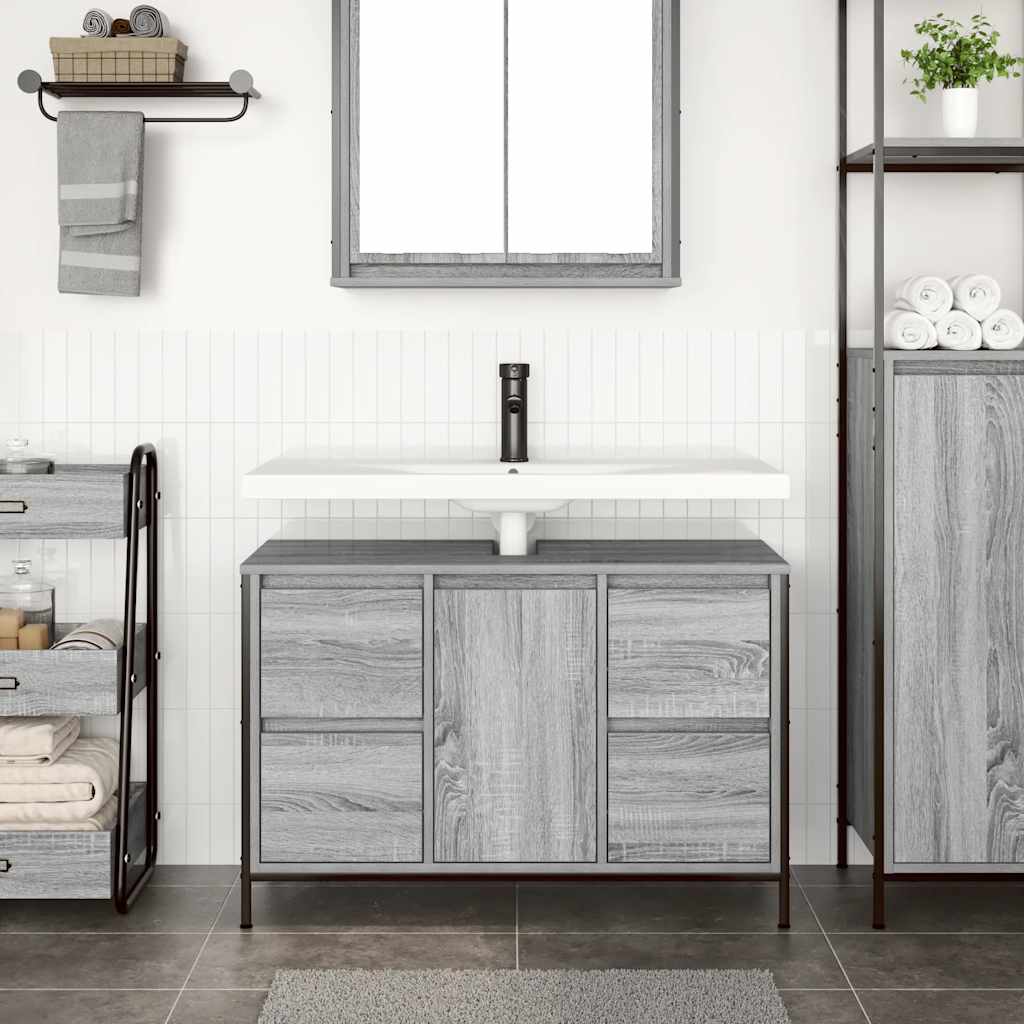 Basin Cabinet with Drawers Grey Sonoma 90x34.5x60 cm