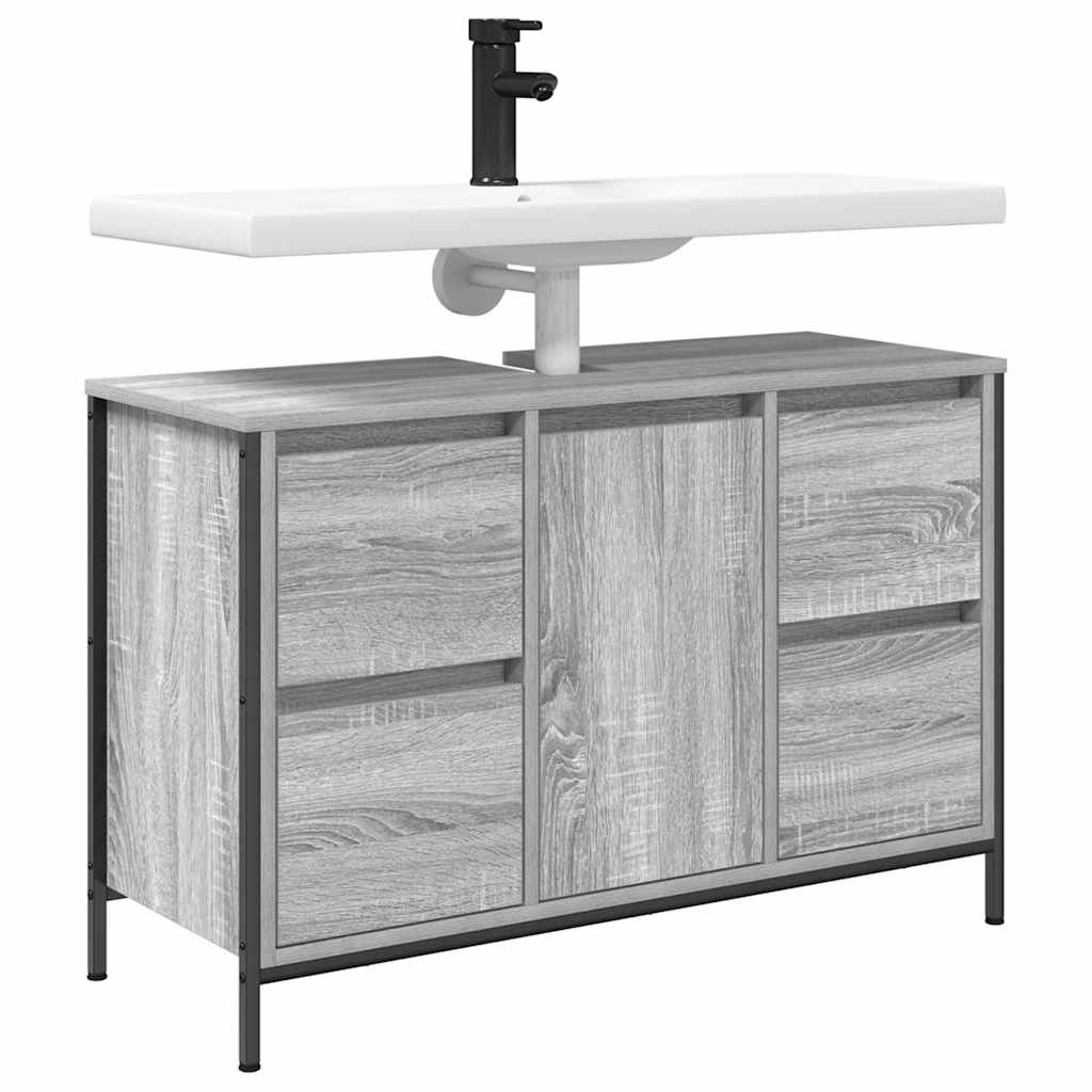 Basin Cabinet with Drawers Grey Sonoma 90x34.5x60 cm