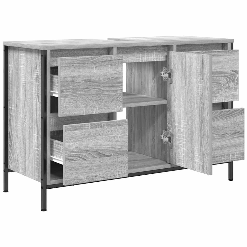 Basin Cabinet with Drawers Grey Sonoma 90x34.5x60 cm