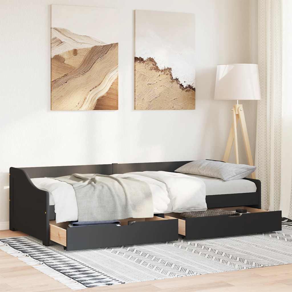 Day Bed with 2 Drawers without Mattress IRUN Black 90x200 cm