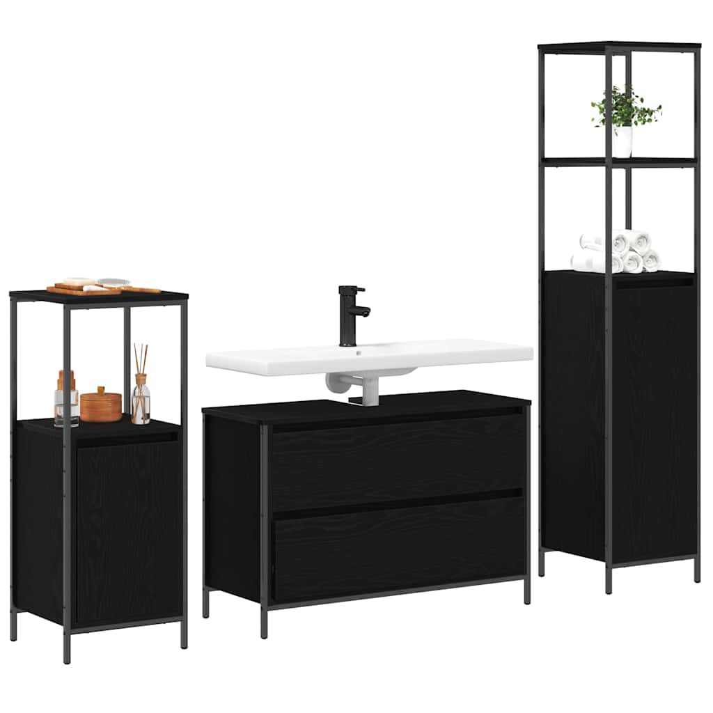 Bathroom Furniture Set 3 pcs Black oak 90 x 34.5 x 60 cm