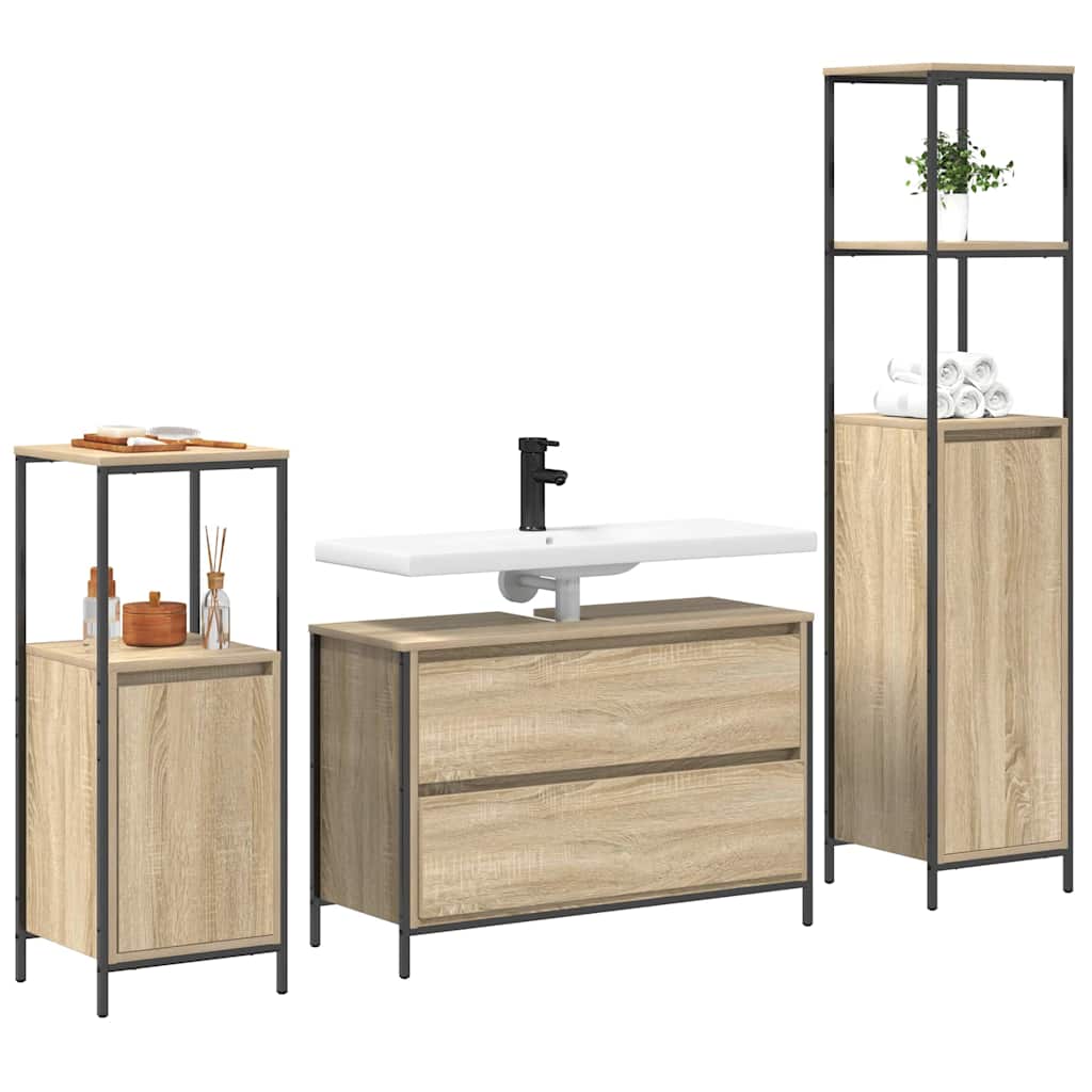 Bathroom Furniture Set 3 pcs Sonoma oak 90 x 34.5 x 60 cm