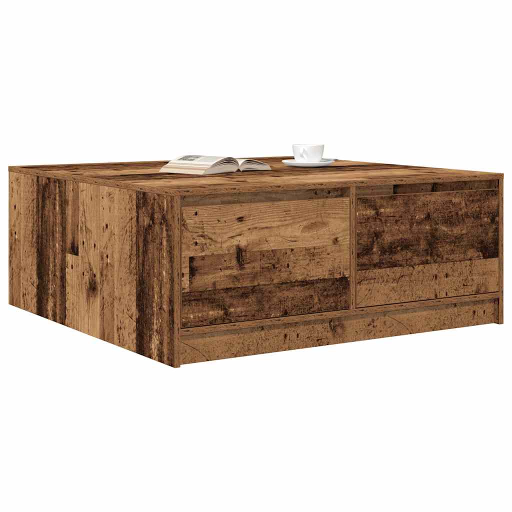 Coffee Table with Drawers Old Wood 100x100x40 cm