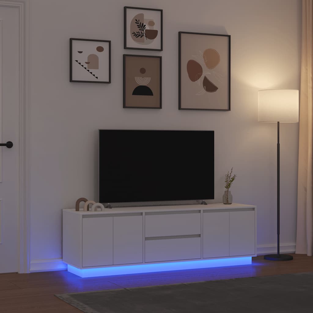 Modern Wooden 63 Inches TV Tele Stand Unit Cabinet With LED Lights & Storage