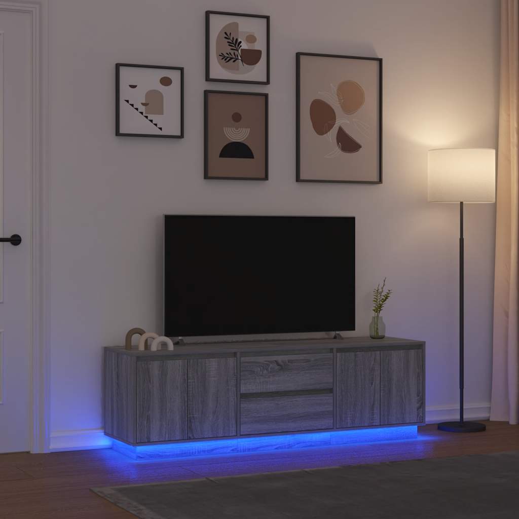 Modern Wooden 63 Inches TV Tele Stand Unit Cabinet With LED Lights & Storage
