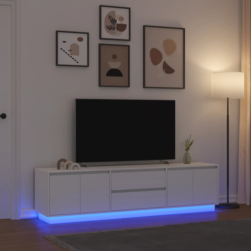 Modern Wooden Large 76 Inch TV Tele Stand Unit Cabinet With LED Lights & Storage